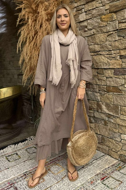 Made in Italy Purdy Pure Cotton Smock Dress Mocha